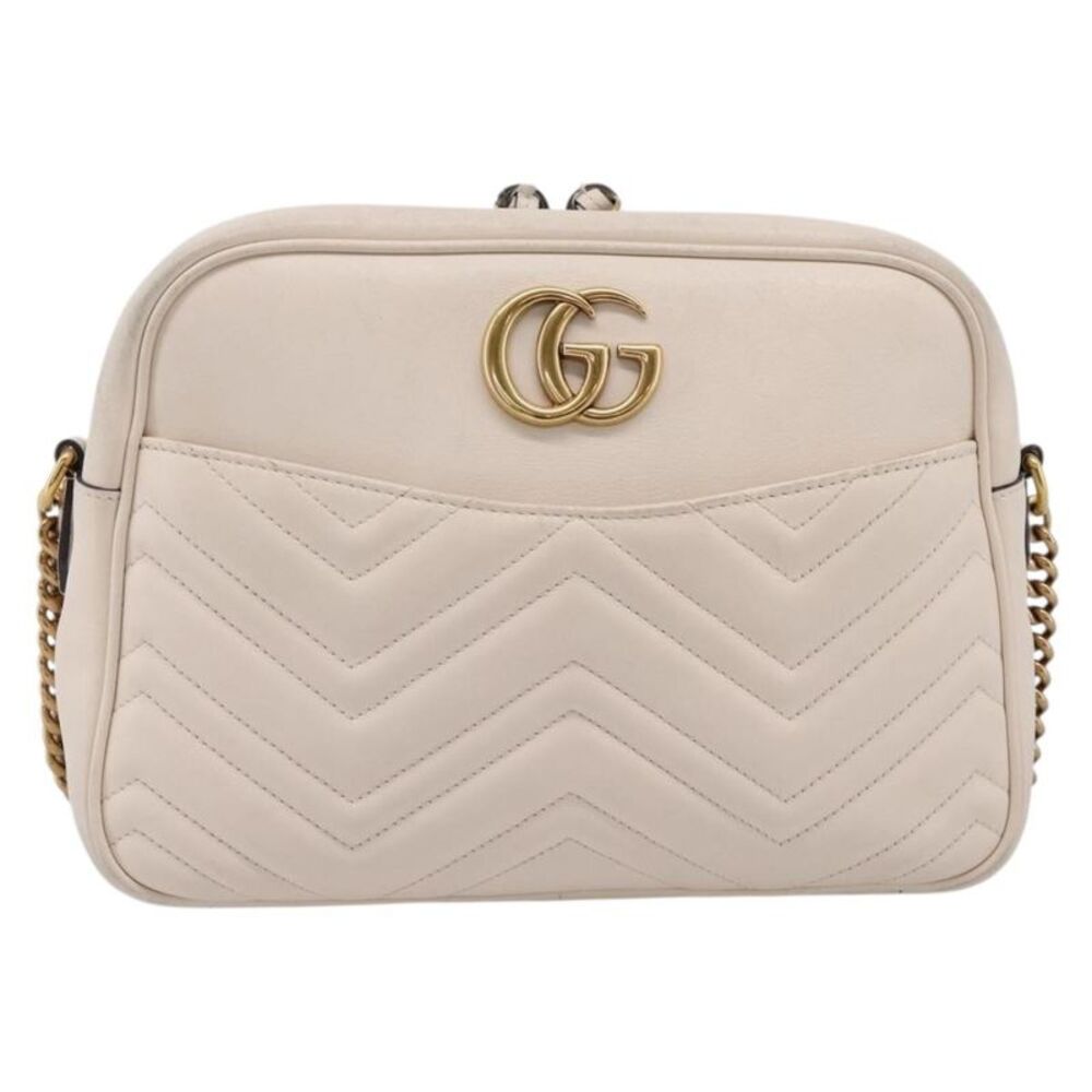 Gucci Gg Marmont Multi-Use Matelasse Leather White Leather Handbag